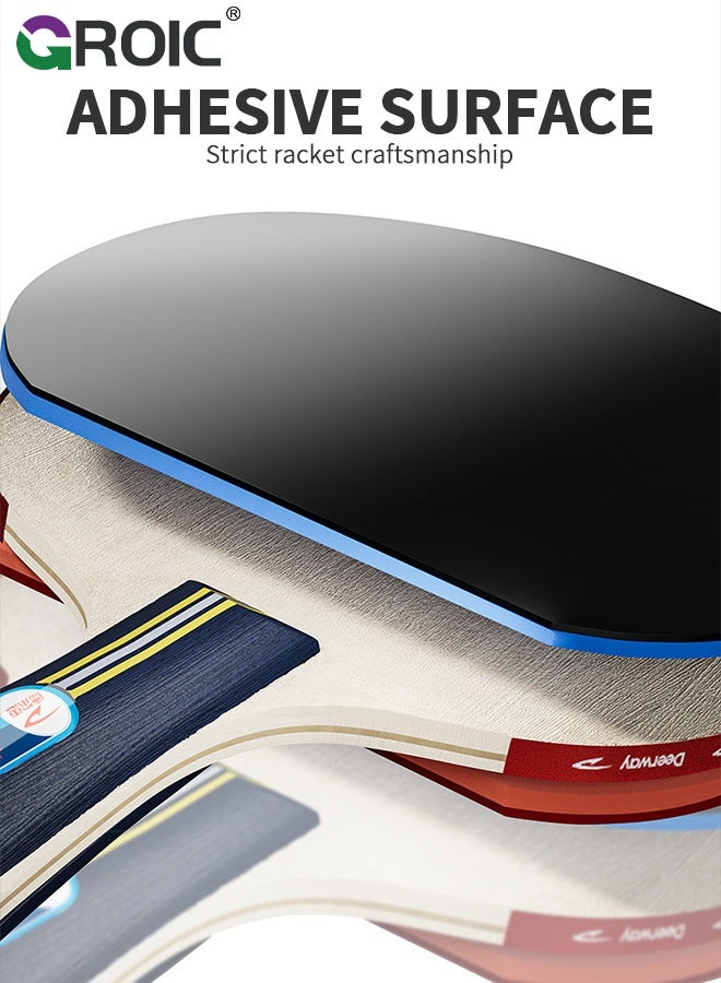 GROIC Table Tennis, 5-Ply Poplar Blade with Carbon Simulation, for Beginner to Intermediate Players, High-Performance Set with Premium Table Tennis Rackets, 3-Star Ping Pong Balls and Storage Case, Ping Pong Paddles - Image 4